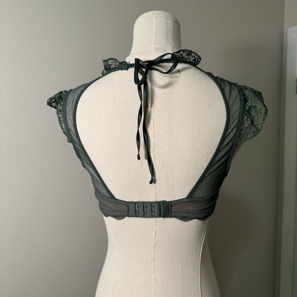 Victoria secret olive green satin lace detail bustier top 34C glam cottagecore - Picture 4 of 5